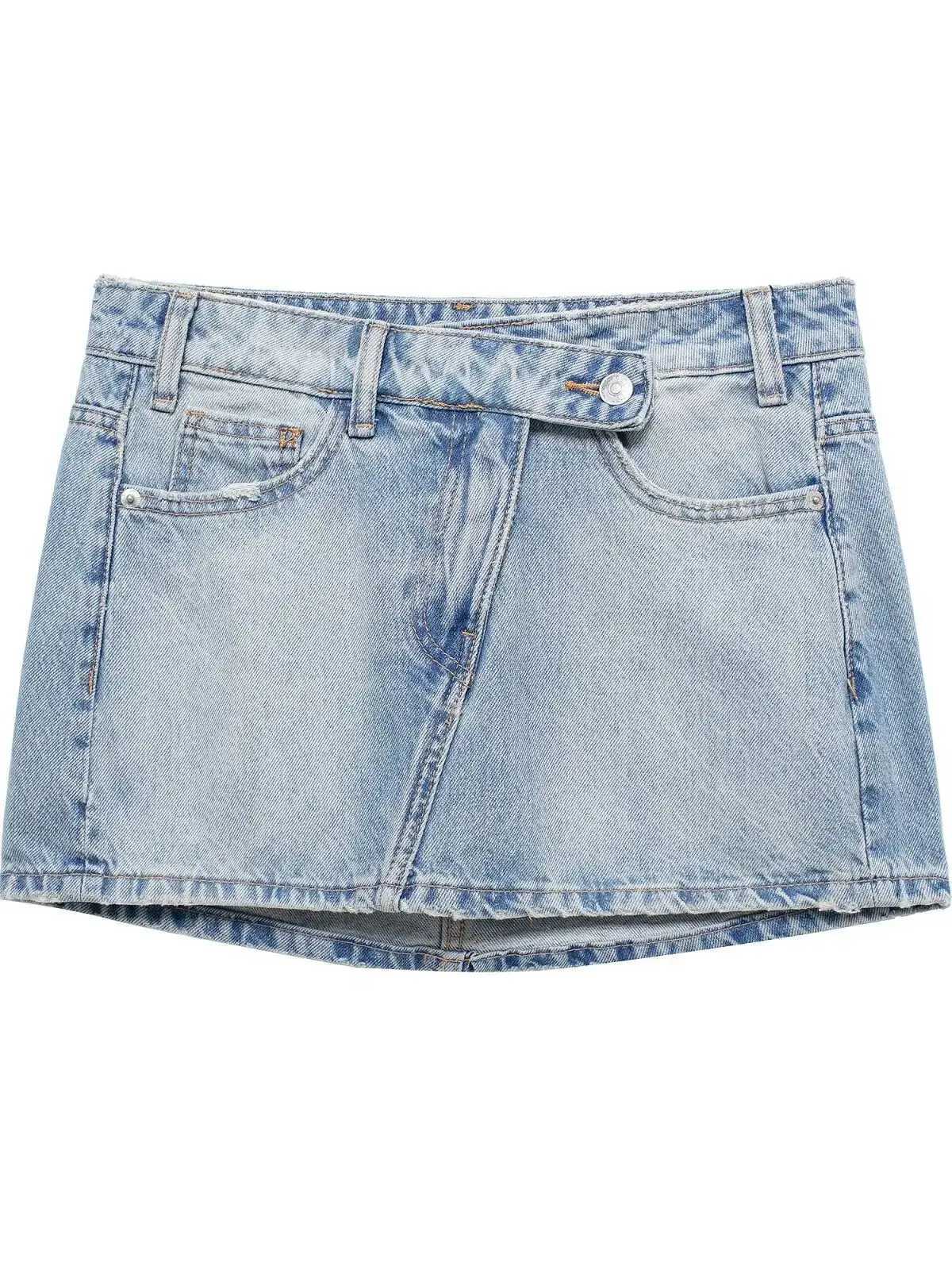 XNWMNZ 2024 Womens Fashion Denim Mini Skirt Womens High Street Mid Waist Zipper Pocket Versatile Fe SkirtXJ250320