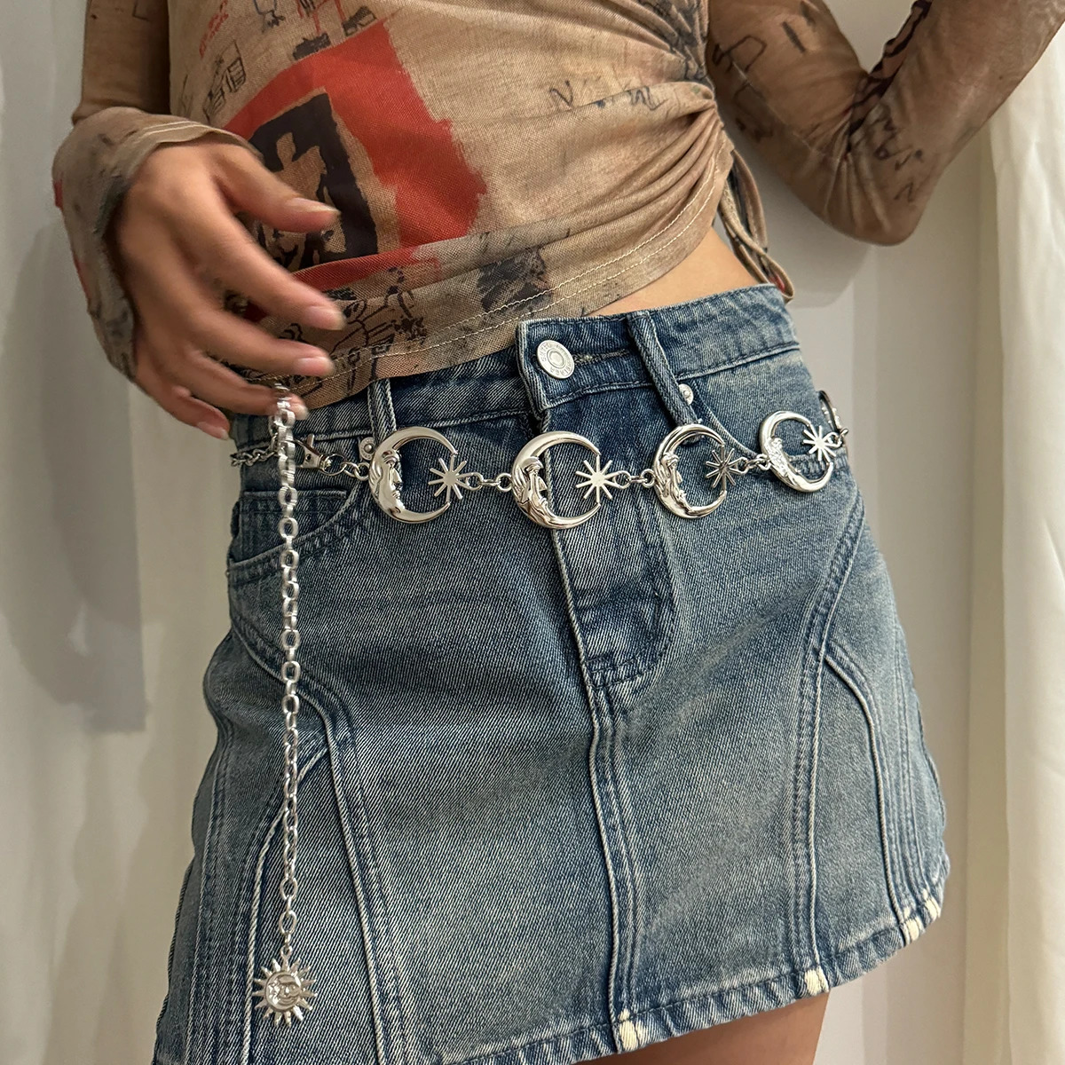 Punk Hip Hop Style All-match Waist chain sun Vintage Metal Womans Belt For Dress Moon High Waist Chain Belt for Women 250320