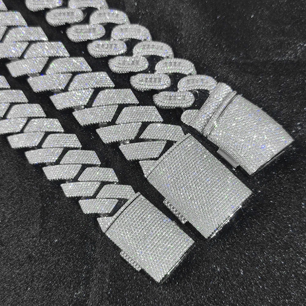 Big Size 30mm Hip Hop Jewelry Iced Out Miami Prong Cuban Chain Rapper Inlay 7 Rows CZ Cuban Link Chain Necklace For Men