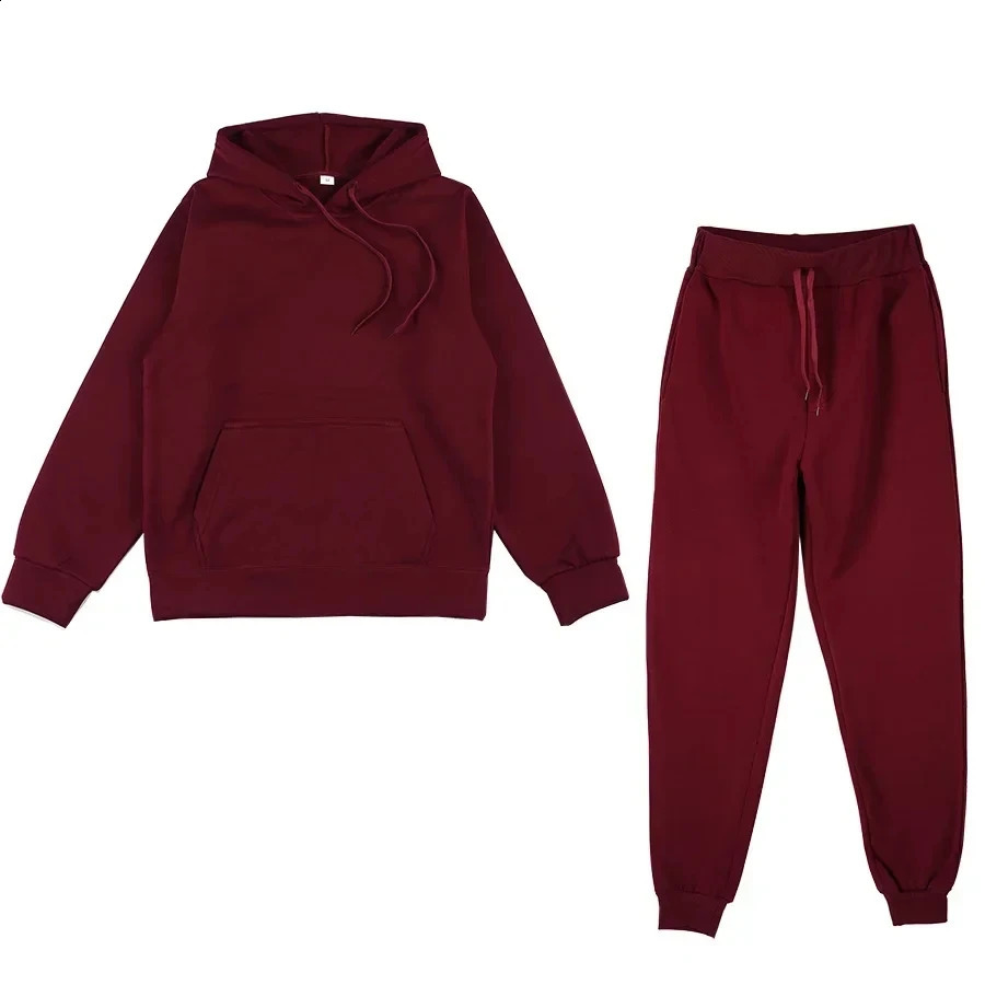 Mens Autumn and Winter Solid Color Hoodiepants Twopiece Set Fashionable Casual Sports Size S3XL Tracksuit 250319