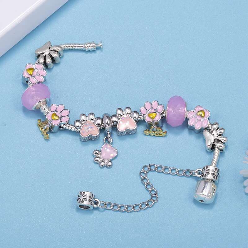 New Fashion Brand Charm Bracelets Fits DIY Pink Dog Paw Beads Bracelet Bangles For Women Men Kids Bijoux Pulseras Jewelry Gift