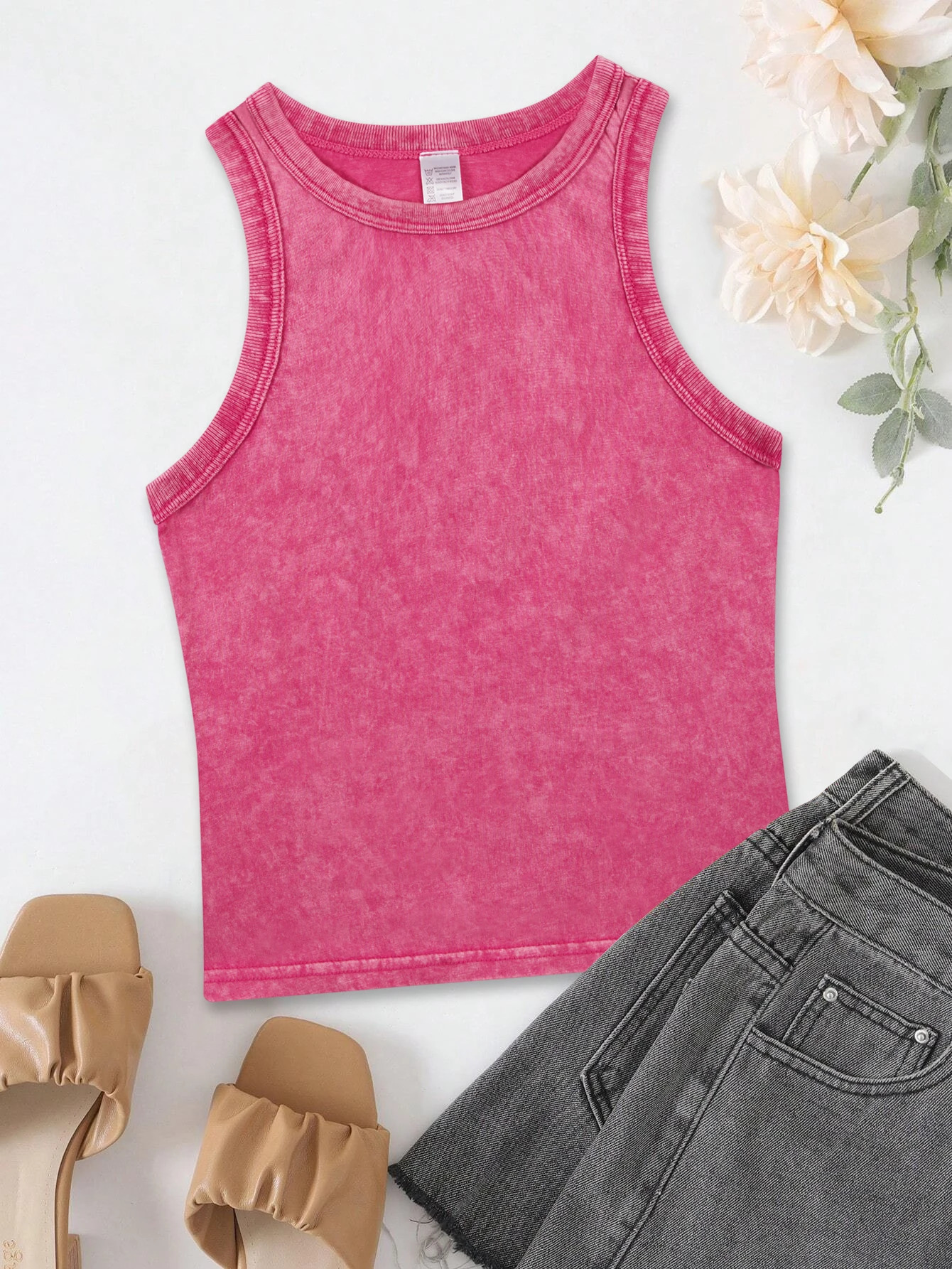 Vintage Washed Vest Womens Solid Color Slim Vests Sport Style Cotton Sleeveless Clothing Summer Comfortable Female Tank Top 250320