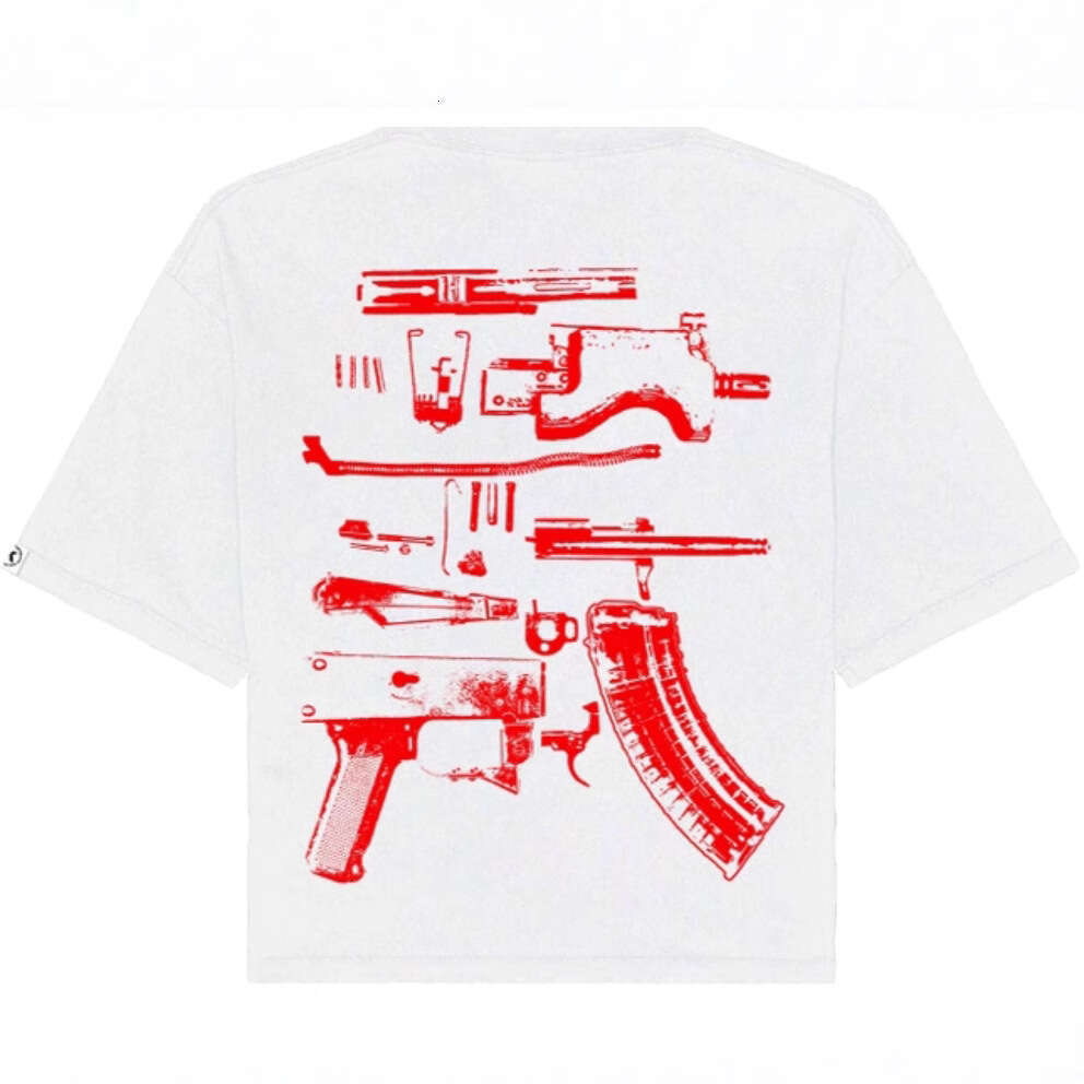 American short T-shirt pistol disassembly picture cotton men's and women's printed street dark style half sleeved tee trend