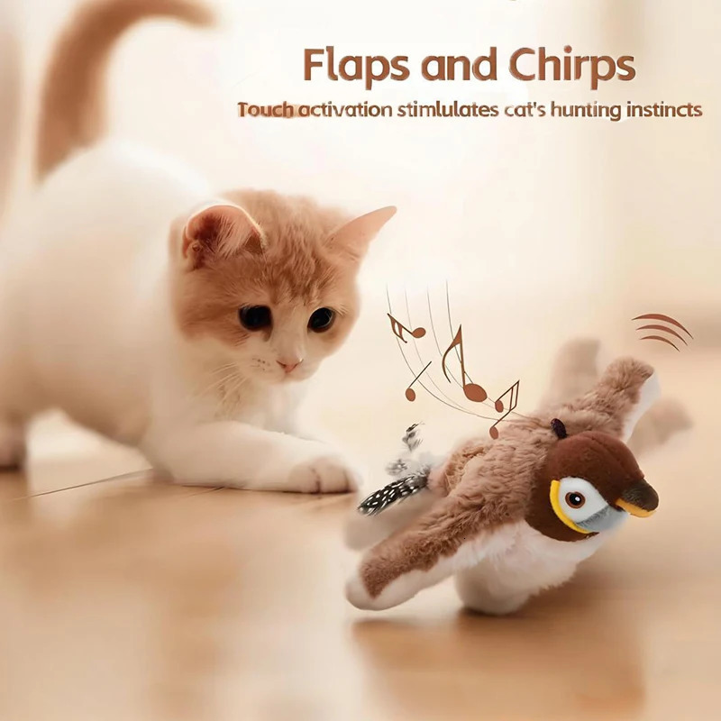 Interactive cat toys rechargeable bow shaped folding birds for indoor cats to bite plush activated by touch 250320