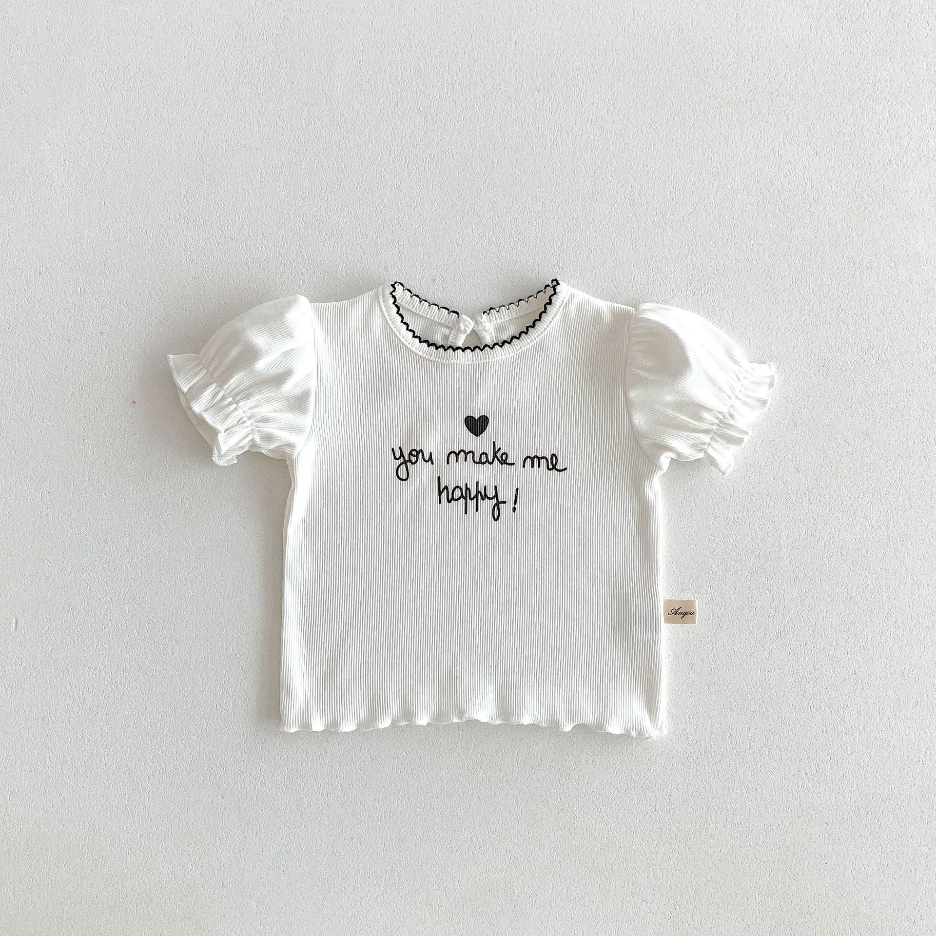 Ddmyshoesvip Flower Bud Short Sleeved T Shirt Summer New Western Style Ear Edge Baby Sweet Beauty Treasure Top