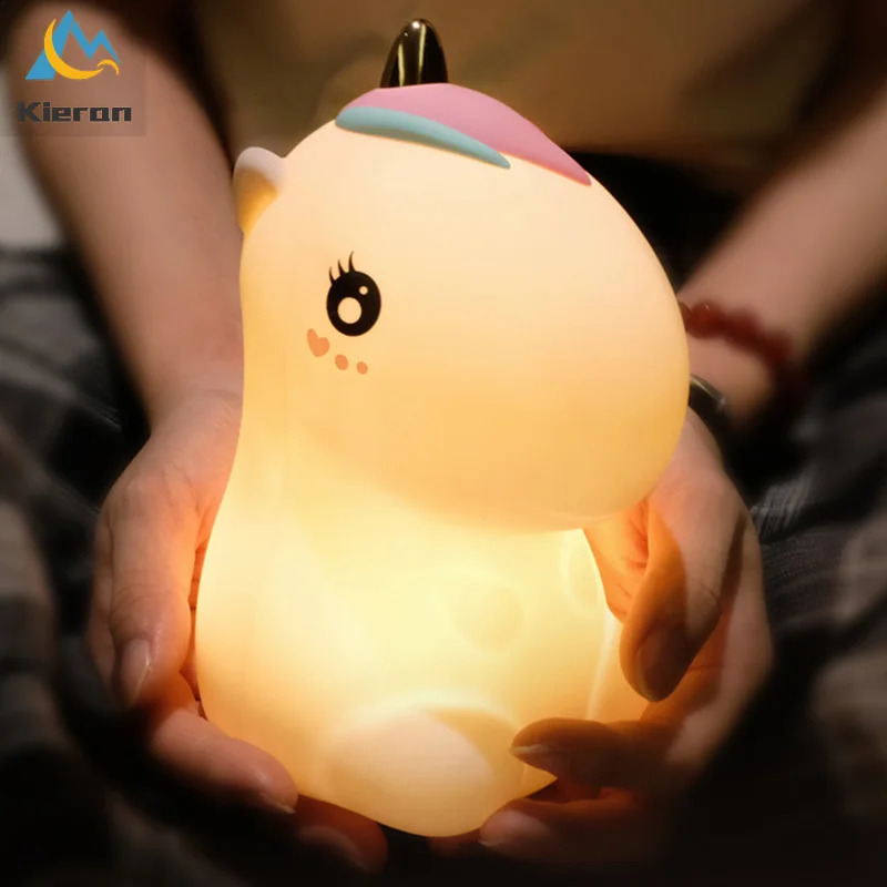 Touch Sensor Unicorn LED Night Lights USB Rechargeable Cartoon Night Lamp Silicone Children Kids Baby Gift Bedroom Bedside Lamp 250319