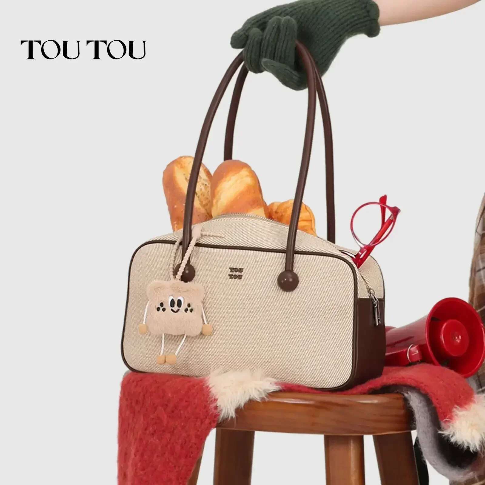 TOUTOU Women Boston Bowg For Christmas Gift Canvas Original Brand Female Replica Handbag Cute Pendent Underarm Bag