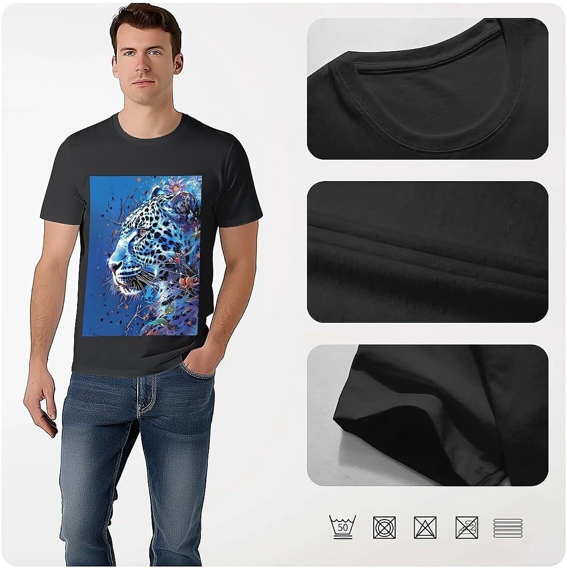 T shirt for Mens Mens Novelty T-Shirts Graphic 2D Print Summer Short Sleeve Blue Leopard Shirts Tshirt Graphic Tee Casual Tops Clothes Short sleeve