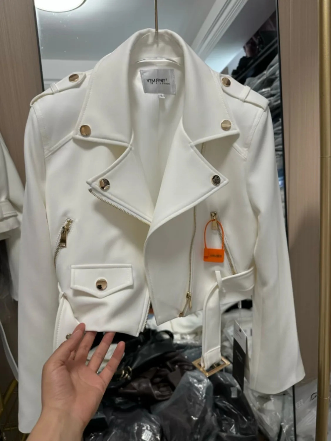 Korean Fashion Hard Zipper Short Sleeve Collar Coat Thin Long Sleeve Motorcycle Jacket Clown Jacket Cowboy Jacket Womens 250317
