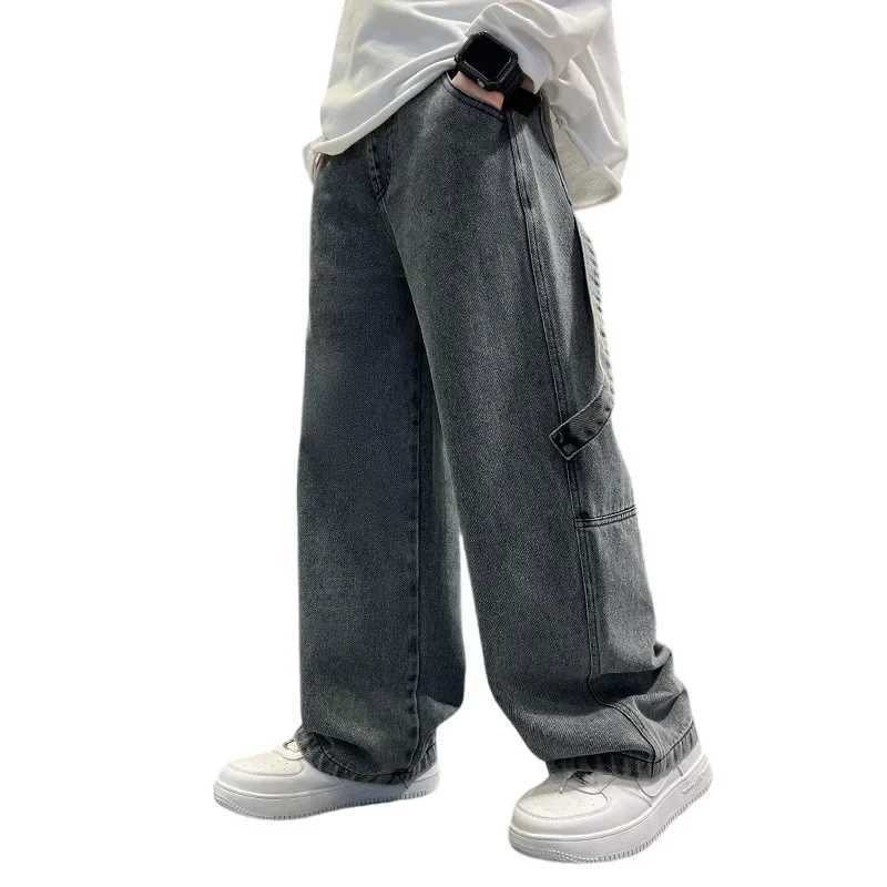Teenage boys freight jeans Spring and Autumn new style childrens wide leg jeans with loose pockets TrouserT250326