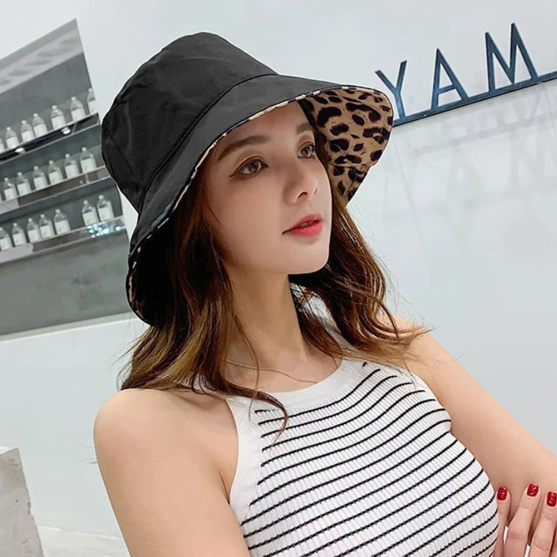 Leopard Reversible Bucket Hat Women Beach Panama Sun Hats Outdoor Wedding Party Summer Travel Caps Breathable Cotton Chapeau 250320