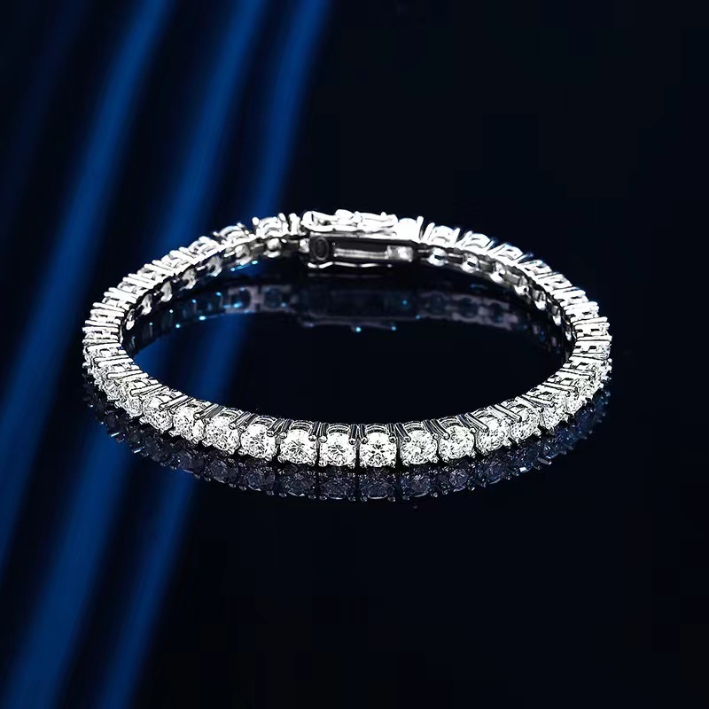 Rock 4mm Moissanite Tennis Bracelets 925 Silver D VVS Round Moissanite Diamond Link Chain Bracelet Plated White Gold Pass Tester