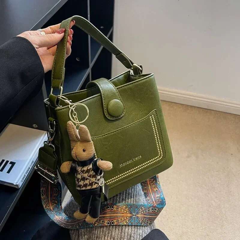 Vintage Simple Small PU Leather Bucket Crossbody Bag For Women 2024 Designer Fashion Lady Black Shoulder Handbag