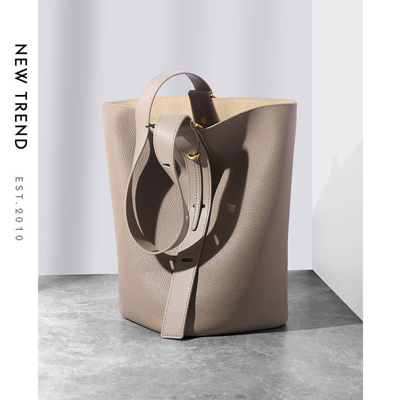 Bag Korean Style Lazy Style High End Feel Large Capacity Spring And Summer New Leather Bucket Bag Commuting Diagonal Cross Tote Bag Shoulder Bags