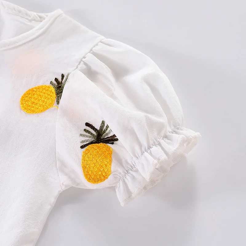 Girls T-shirt Summer Dress Baby Girl Korean Half Sleeve Fashion Flower Sleeve Childrens Pure Cotton Bottom TopT250320