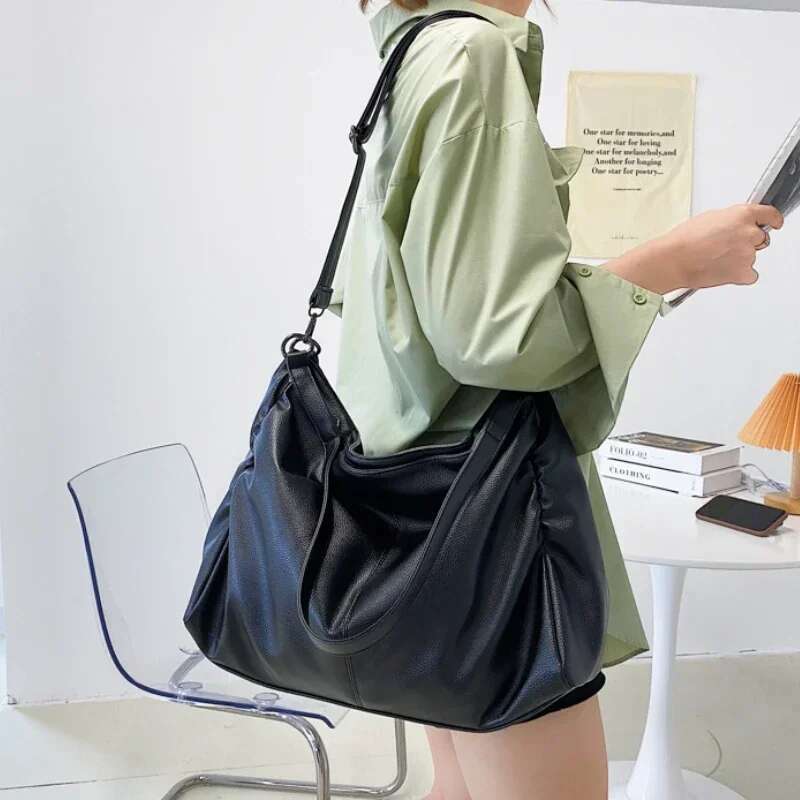 Big Black Shoulder Bags For Women Large Hobo Shopper Solid Color Quality Soft Leather Crossbody Handbag Lady Travel Tote Bag