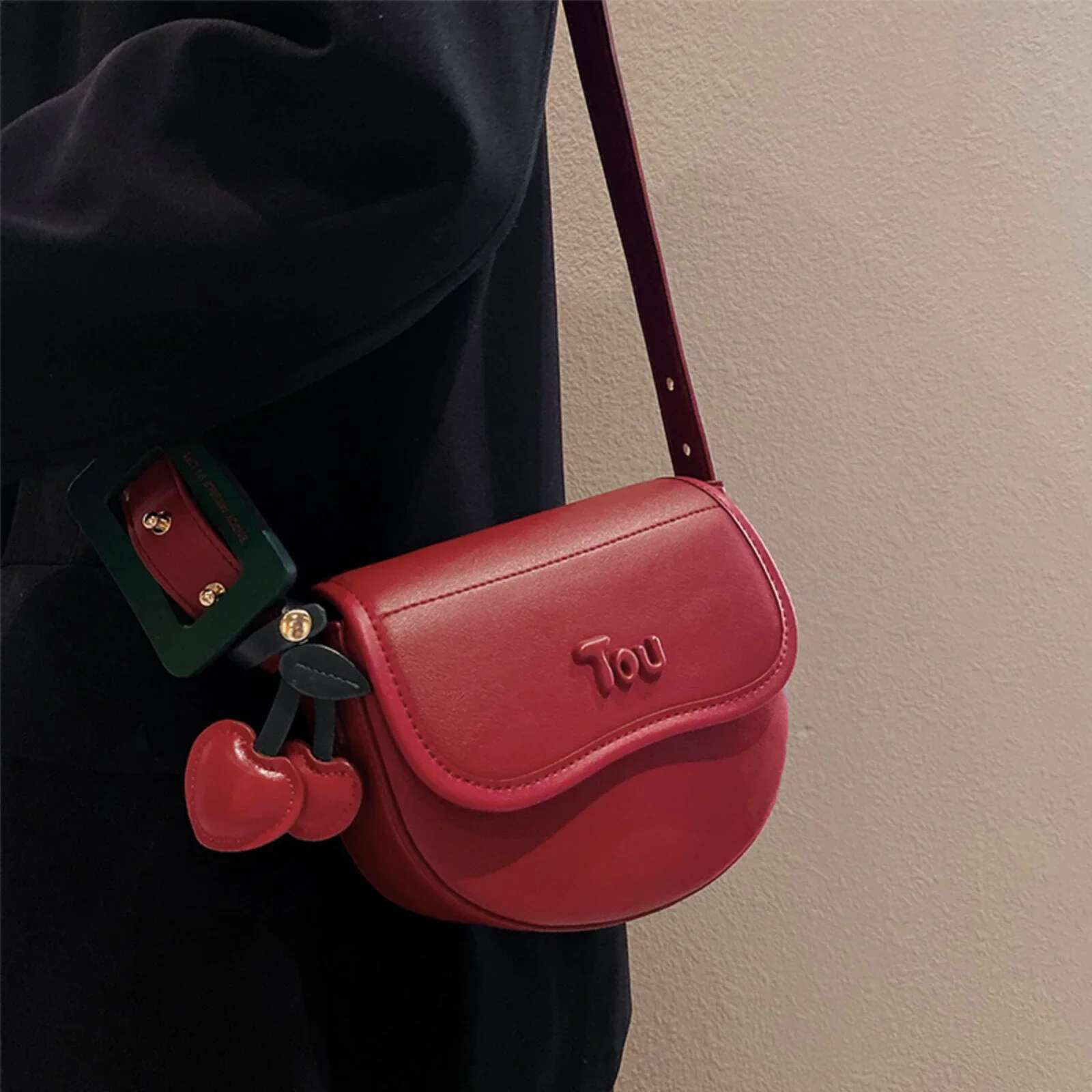 TOUTOU Cherry Saddle Women 2024 Red Crossbody Small Bag For Makeup Cosmetics Storage Fashion Female Valentine's Gift