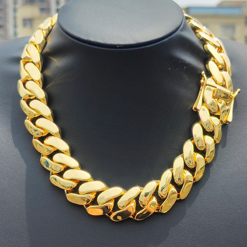 Fashion 22MM Width Miami Brass Cuban Link Chain Hip Hop Jewelry For Men Exaggeration Thick And Heavy Necklace