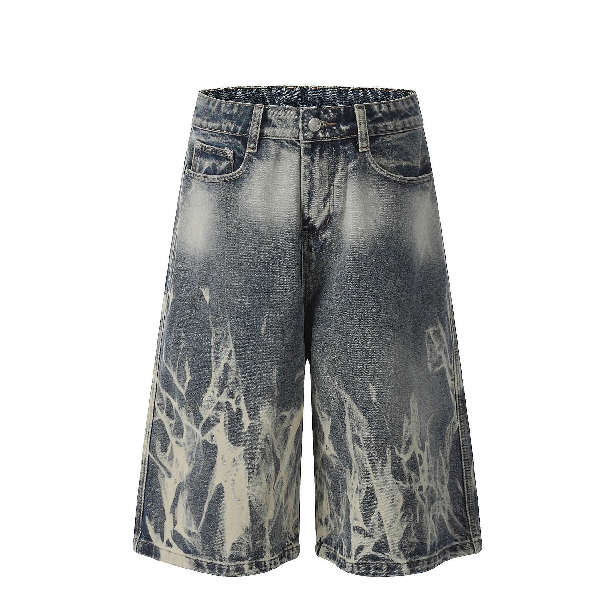 MIJKO Hi Street Blue denim shorts mens 2025 summer loose casual jeans streetwear Harajuku hip-hop shorts W250319