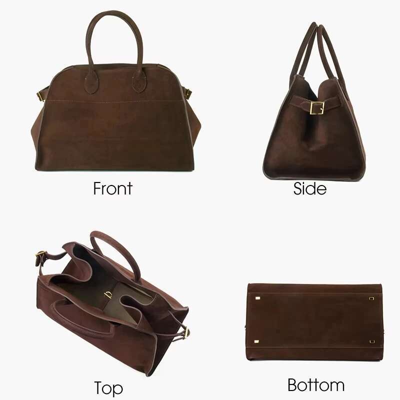Donna-In Natural Suede Handbag For Women Nubuck Cow Leather Large Capacity Casual Tote Bag Solid Commute