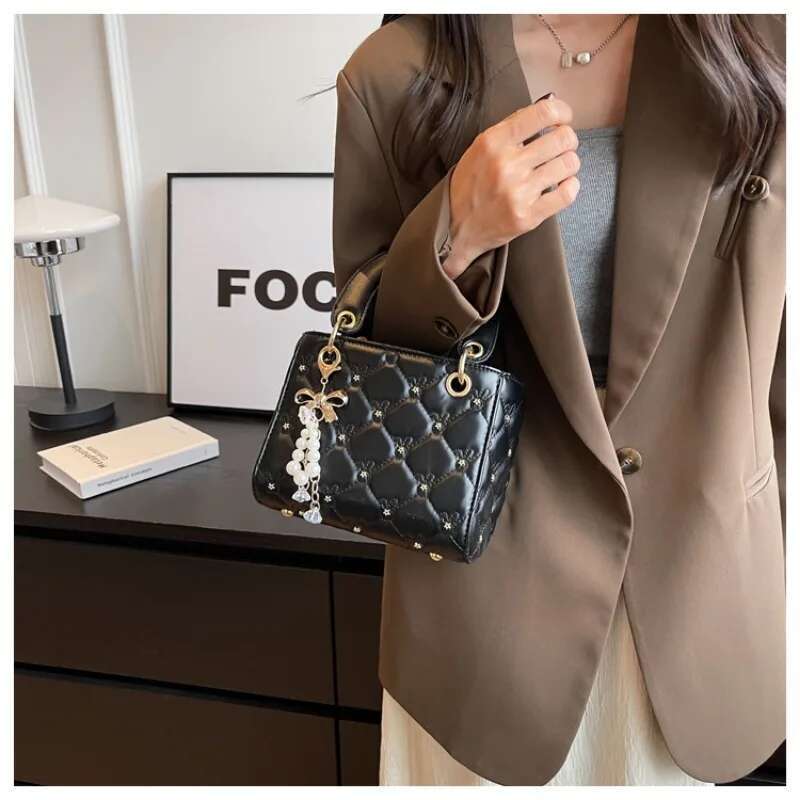 Senior Sense Of Foreign-Style Niche Bag New Tide Fashion Dia Lattice Pearl Handbag Single Shoulder Crossbody Bags