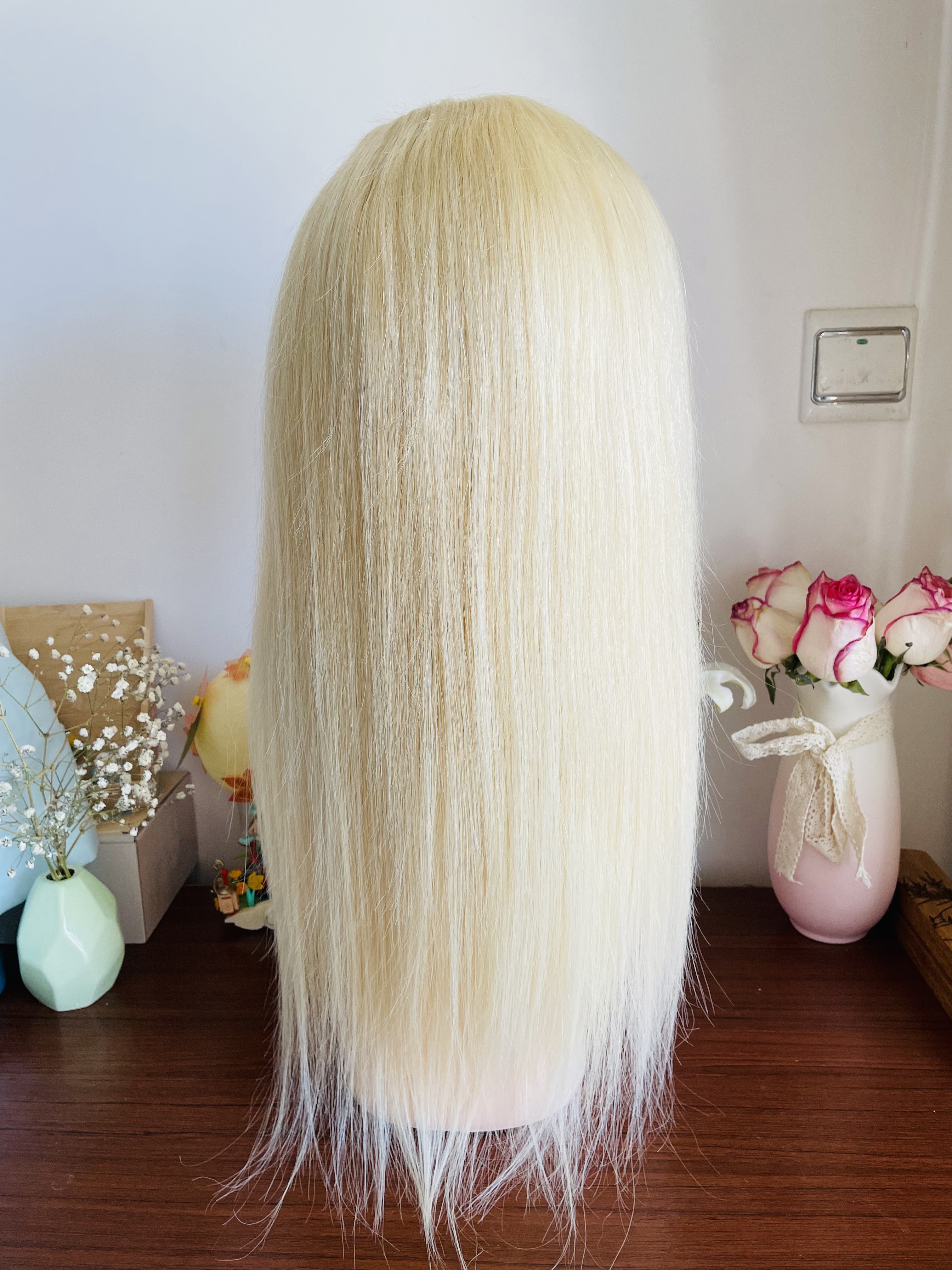 Gluless Lace Frontal Human Hair Wigs Blonde 613 Peruvian Virgin Straight for Black/White Women