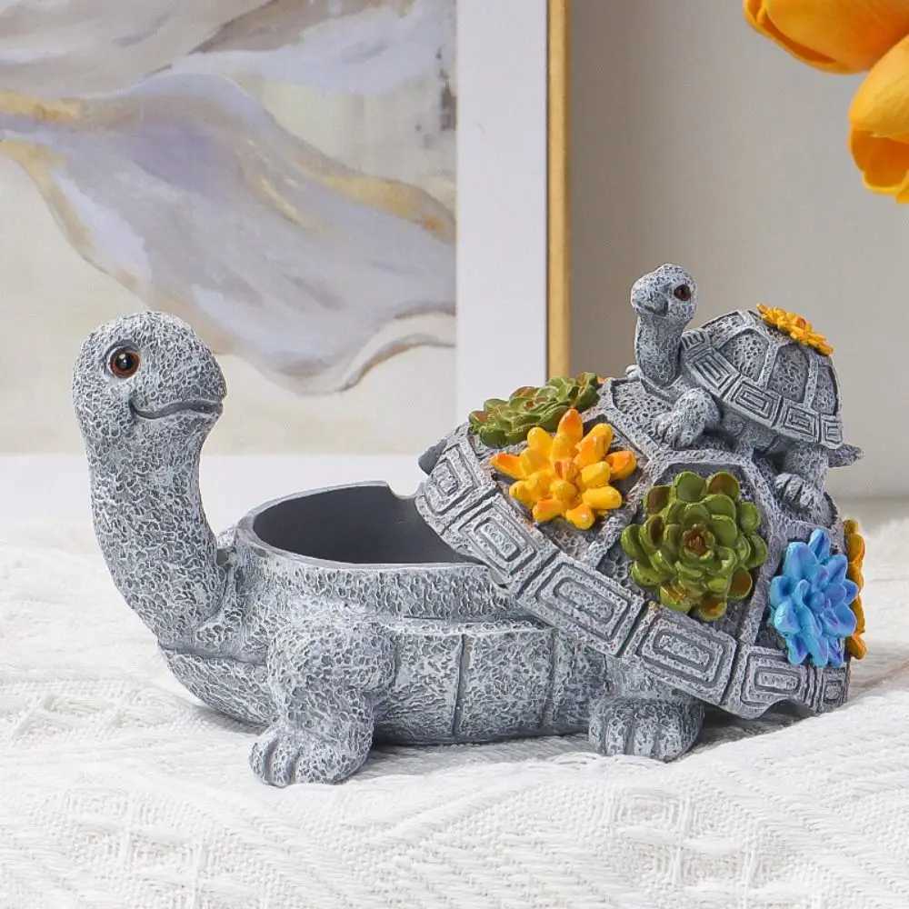 Heat Resistant Resin Turtle Ashtray Washable Cartoon Sea Turtle Ornament With Lid Desktop Ash Container Decoration AccessoriesC250319
