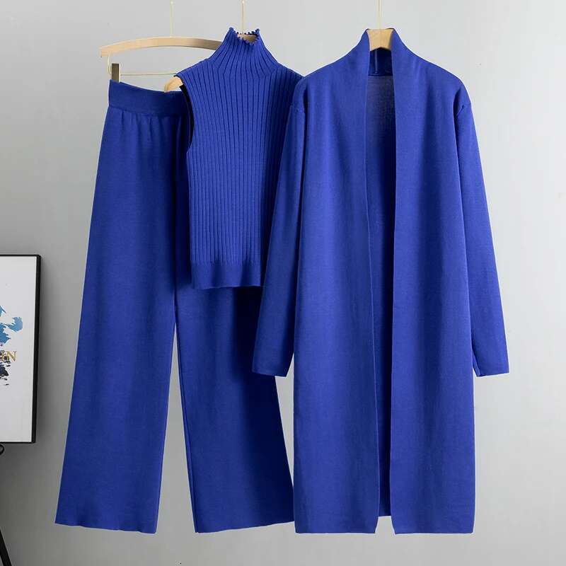 Spring Autumn Women Cardigan Tracksuits Knitted Pant Sweater Suit Vintage Fashion Ladies 3 Piece Set