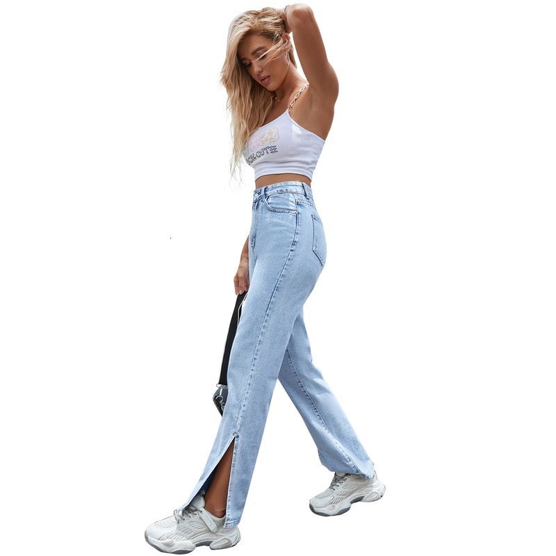 Womens Clothing Split Wide Leg Straight Loose High Waisted Slim Jeans