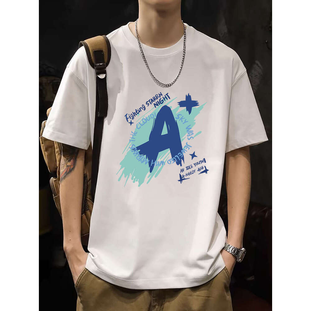 2025 summer new Korean short sleeved pure round neck high-end 200g high count men's cotton T-shirt white top