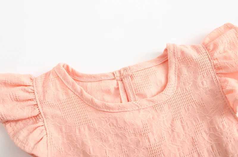 Ruffle sleeves lace flower summer childrens girls shirt top suede cotton baby shirt childrens clothing T-shirtT250320