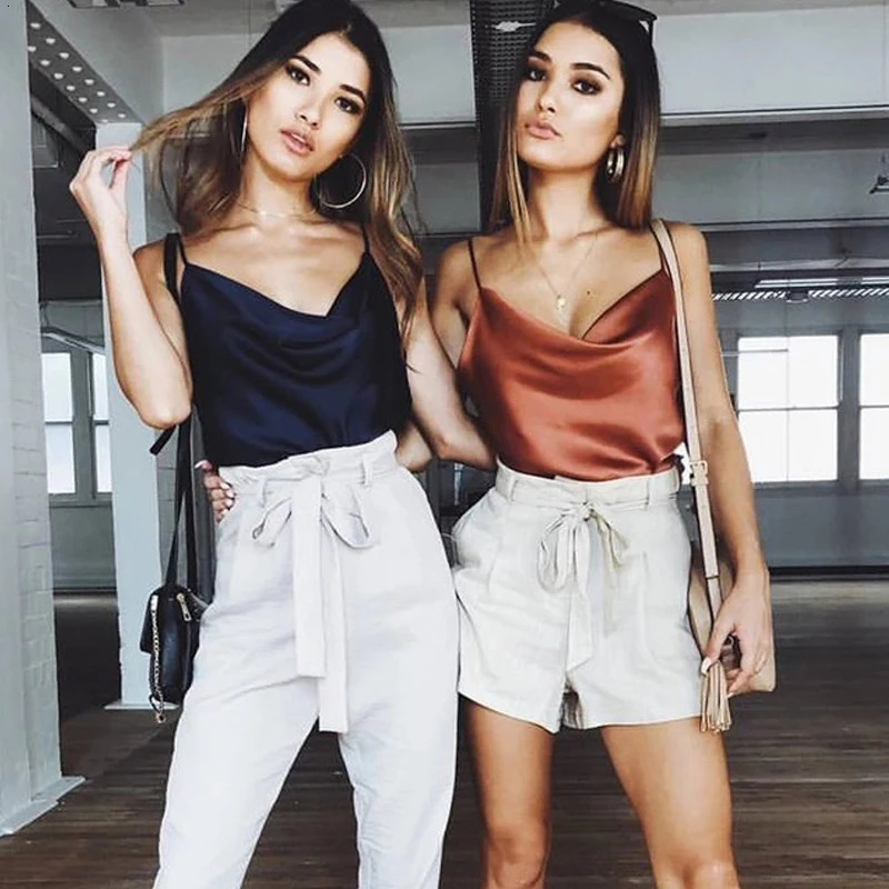 White basic womens silk satin top vest summer sexy Camis Strappy Camisol Grunge dress 250320