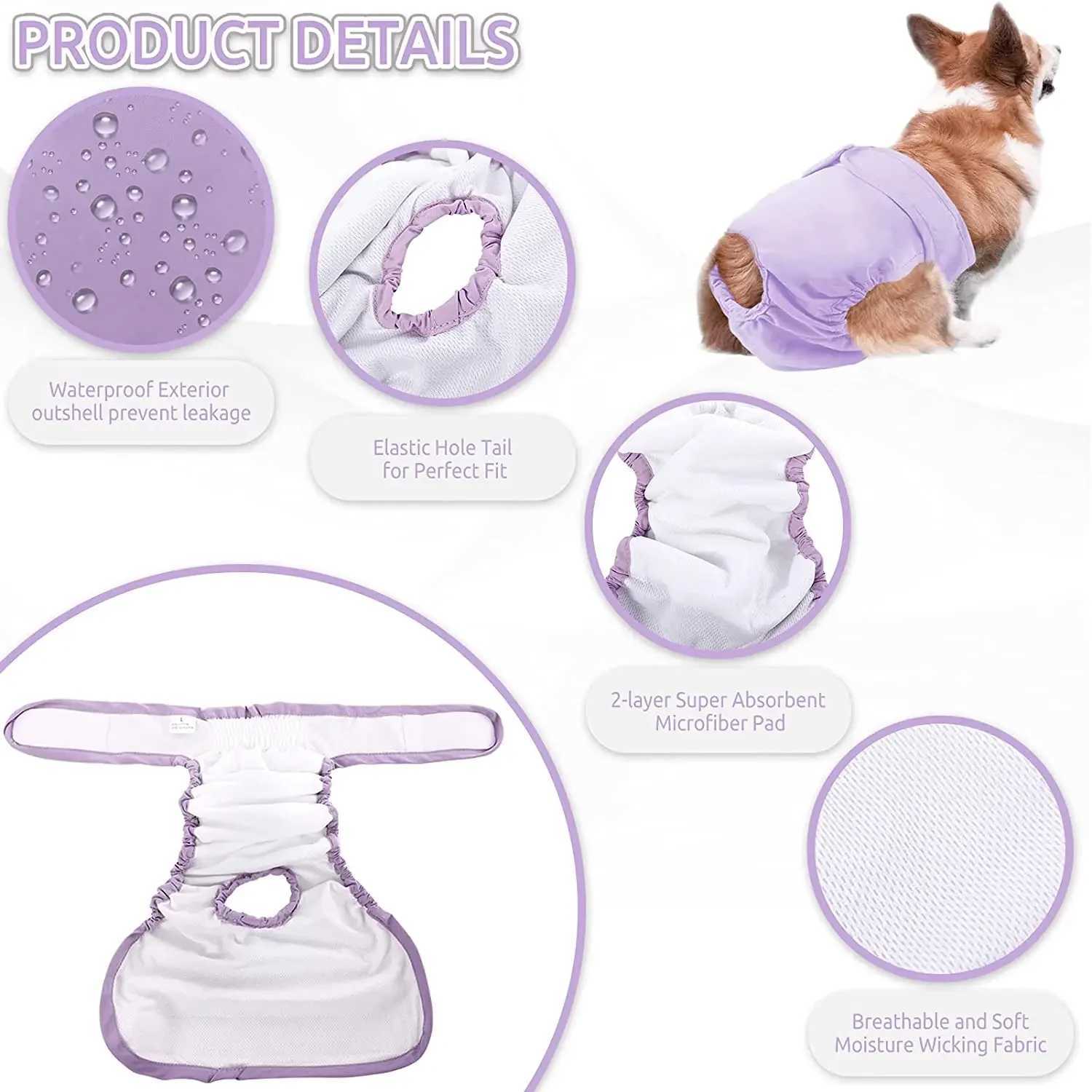Reusable womens dog diapers knitted high absorbency dog diapers adjustable pet underwear suitable for small medium and large girls dogs Y250320