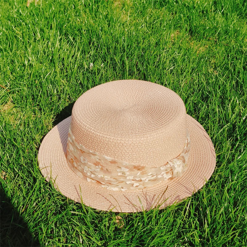 Women straw hat beach hat spring French straw fedora hat short brim top hat sun hat solid Flat bucket hat basin hat summer caps 250320
