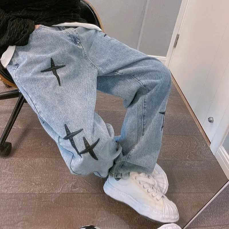 2024 new mens star printed jeans Y2K clothing hip-hop bag wide leg pants straight goods Trouser Pantalon HommeT250319