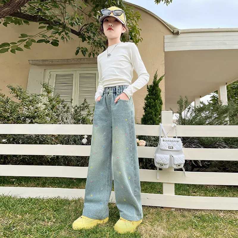 Teenage girls wide leg jeans Spring and Autumn fashion childrens casual embryo denim pants School young children straight bag TrousersT2502320