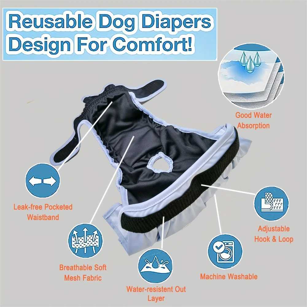 2 packs of washable dog diapers physiological pants cartoon printed diapers reusable sanitary pants pajamas abdominal bag Y250320