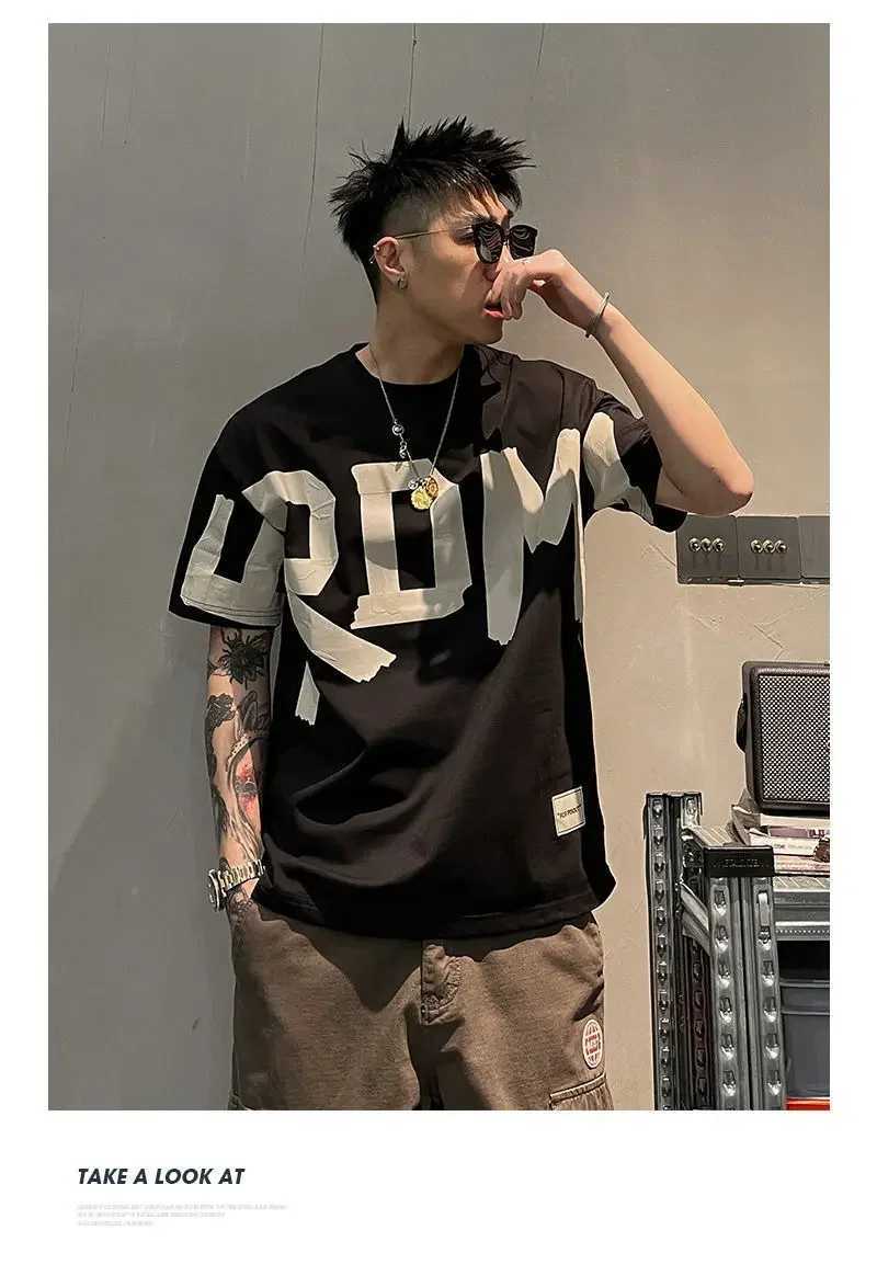 Mens trend loose printed letter top T-shirt summer new solid color short sleeved casual T-shirt Harajuku fashion mens clothingT250319