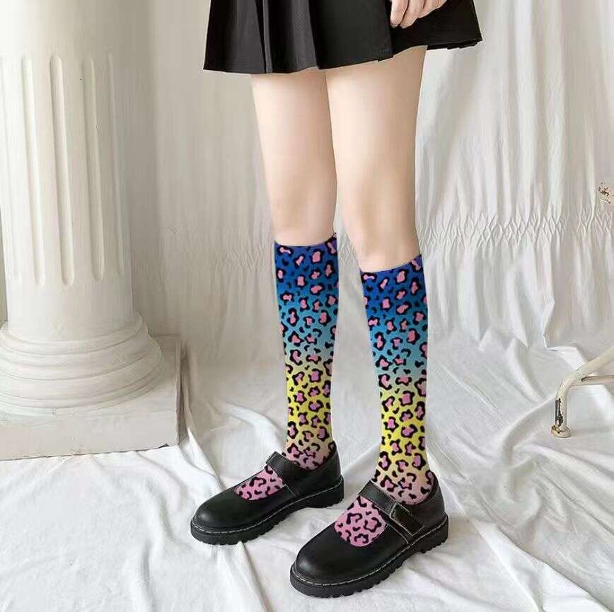 New Cross Border Spring And Autumn Silk With Printed Leg Mid Tube Socks, Fashionable, Personalized, Versatile, Colorful Socks