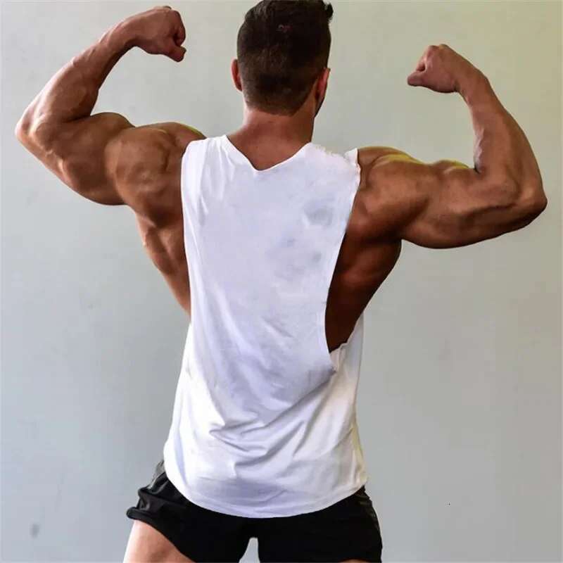 Men's bodybuilding vest, sleeveless sports shirt, fitness vest, armor hole, solid top, cotton T-shirt, gymnastics singles