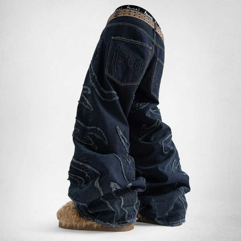 Y2K Essence Baggy Jeans Washed Retro Patchwork Embroidered Unisex Streetwear Gothic Heavy Casual Straight PantsT250319