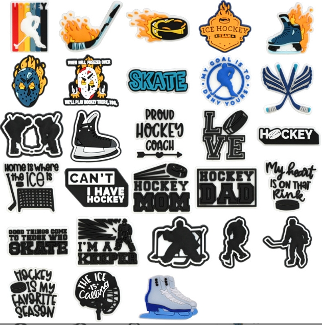 fashion muti style game tool shoe charms sport series ice-skating volleyball and swim shoe flower clog decoration buckle