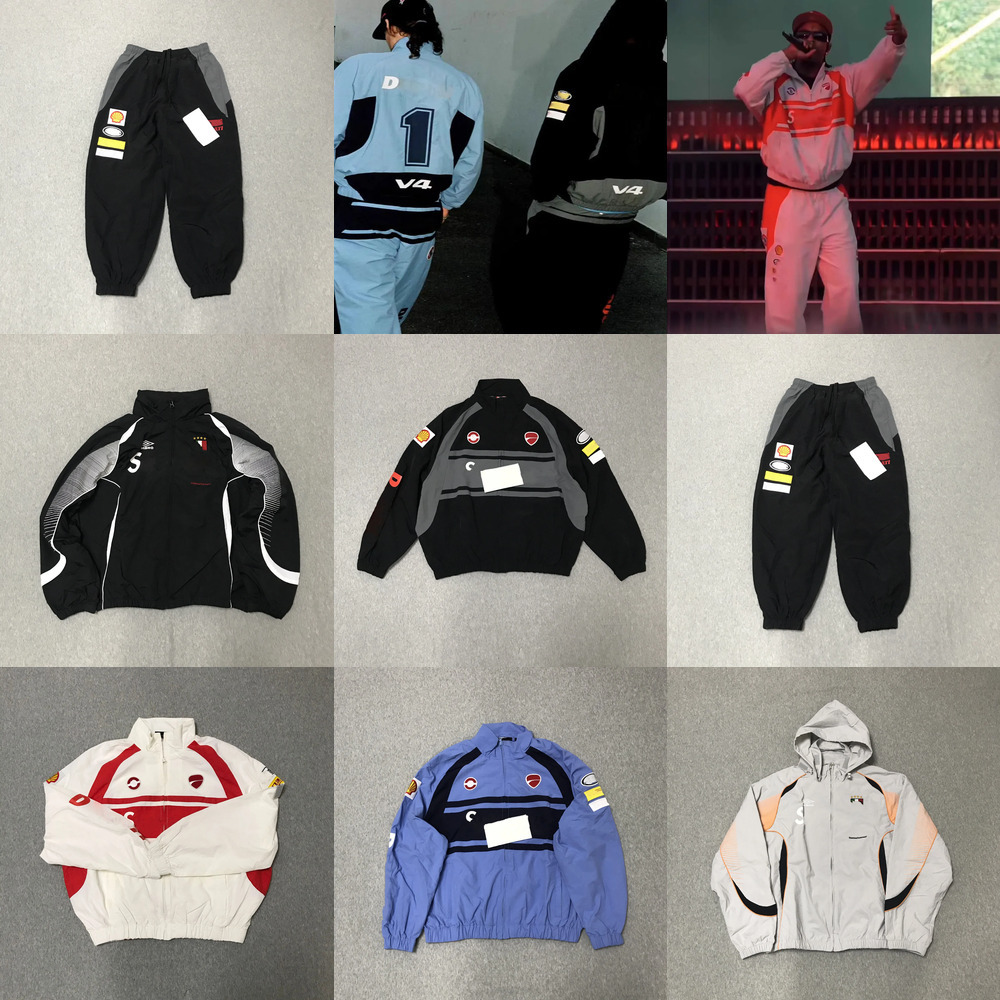 Designer Tracksuit Embroidery Pattern Vintage Racing Suit Football Track Puffer Jacket Drawstring Pants Woven Joggers for Men D3