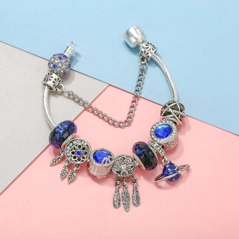 High Quality Charm Bracelet With Blue Moon Star Beads Bracelets Bangles For Women Momther Jewelry Gift Dropshipping