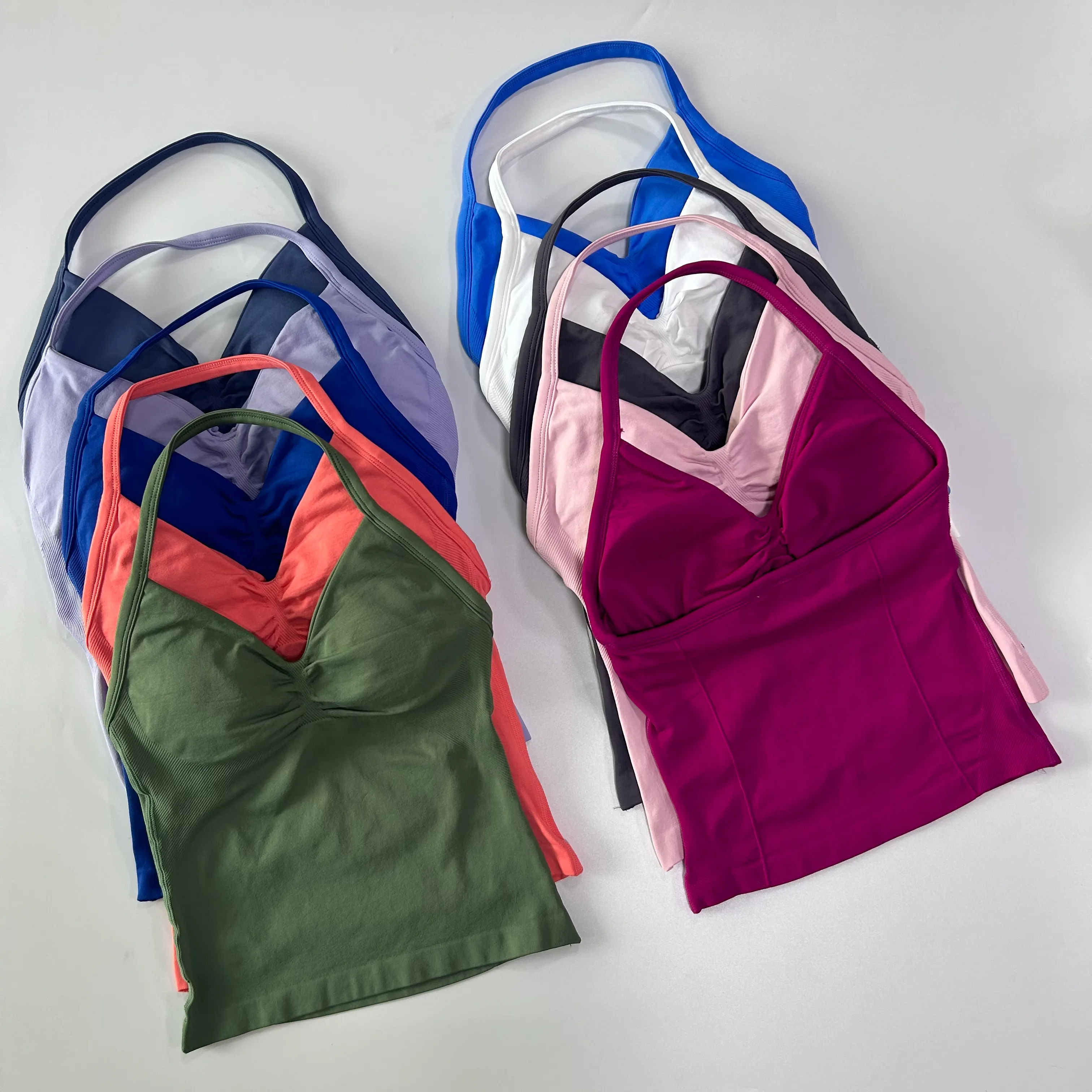 Impact Longline Strappy Top Backless Gym Top Women Scrunch Built-in Bra With Removable Cups Stretch Yoga Tank Tops