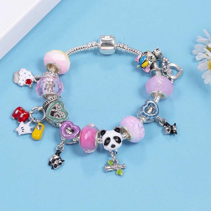 Silver Color Charm Bracelets Fits DIY Bear Unicorn Beads Bracelet For Women Girl Bijoux Pulseras Jewelry Gift Wholesale