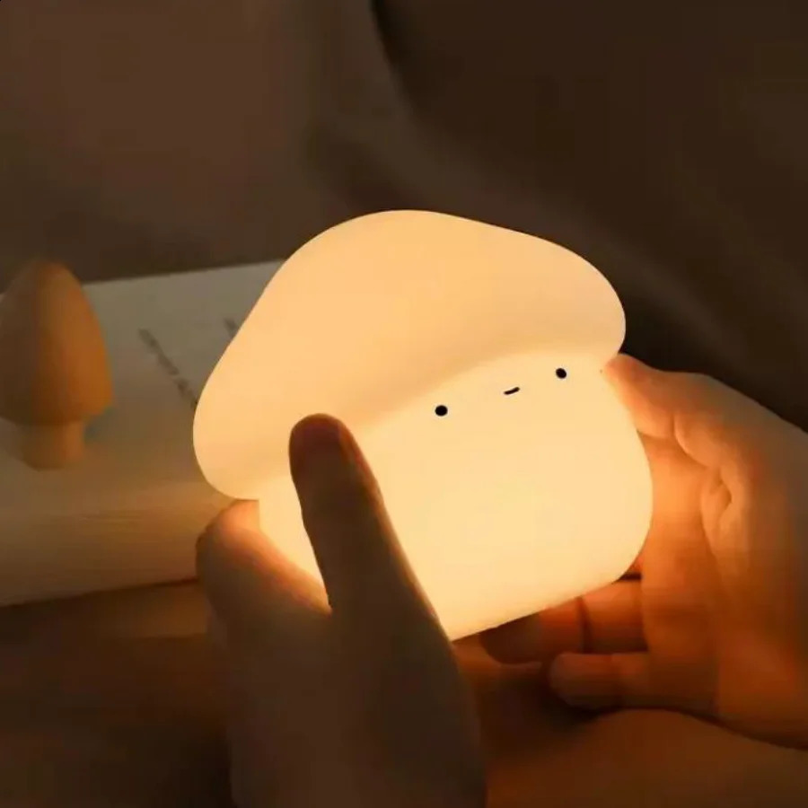 Cute Silicone Rechargeable Bedside Timing Function Touch Table Lamp Mushroom Night Light for Bedroom 250319
