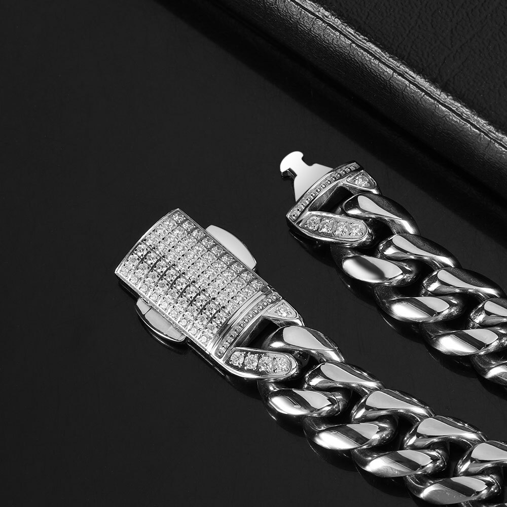 12mm Hip Hop Stainless Steel Jewelry Homme Cadena Luxury Miami Cuban Link Chain Men Rapper Rock Necklace