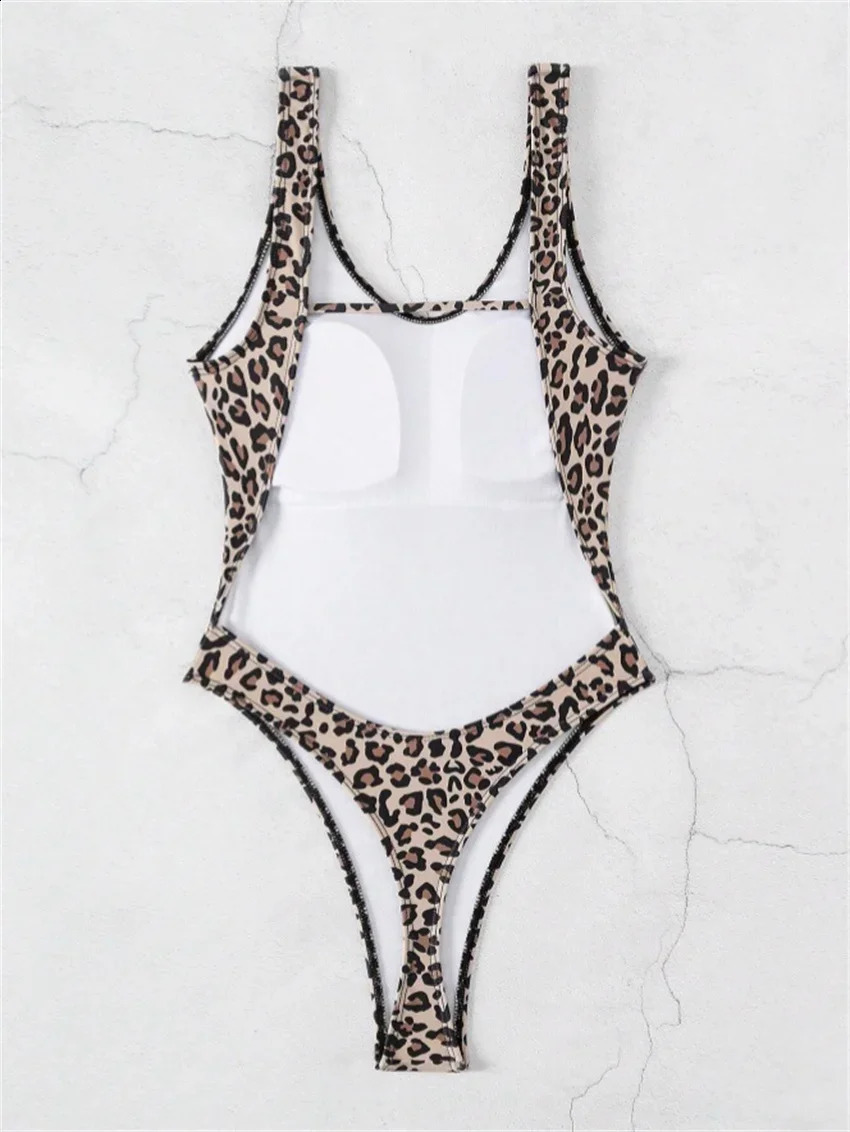 Sexy Black Leopard Print Swimwear Women Backless High Waist Slim One Piece Swimsuit Summer Bathing Suit Thong Beachwear 250319