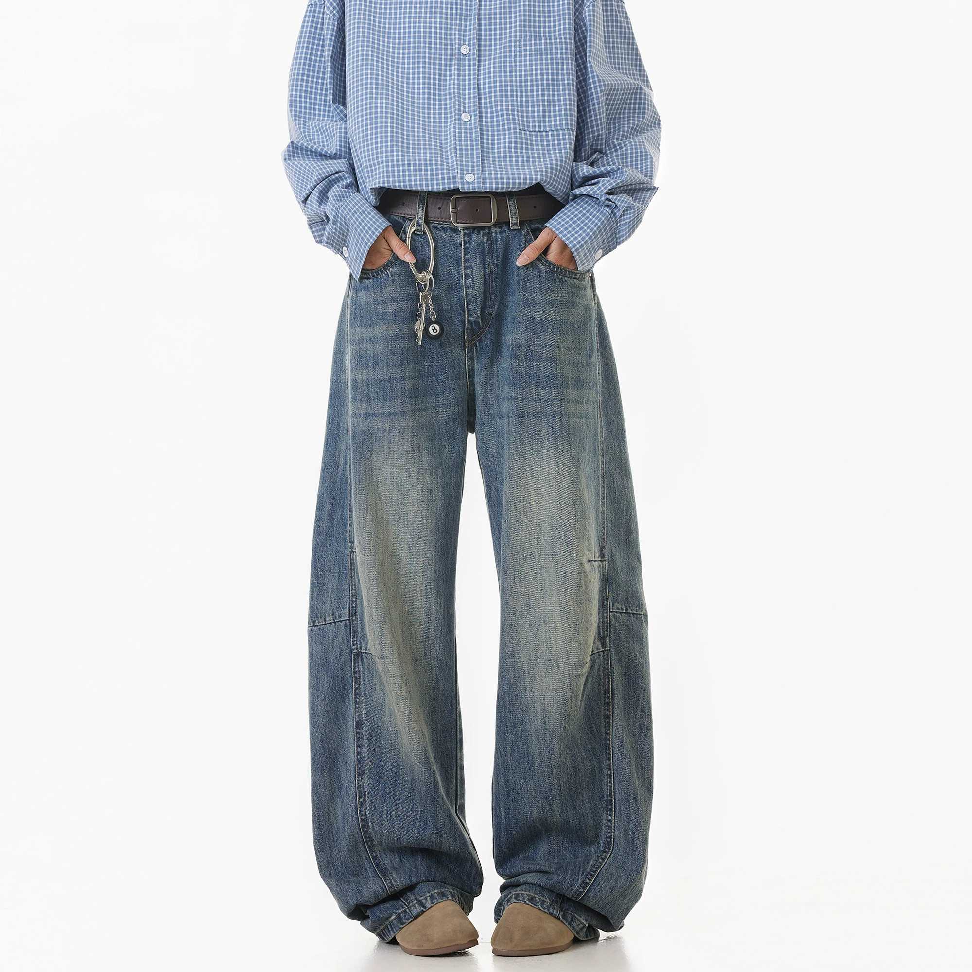 2016 Spring Mens Denim Pants Straight Down Retro Loose Bottom Straight Wide Leg Casual Mens Denim JeansT250319